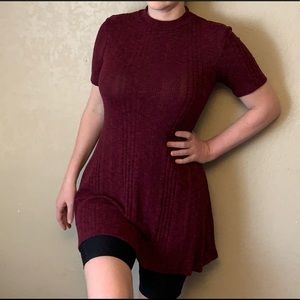Forever 21 Maroon Flowy Mock Neck Tunic Dress Top